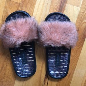 Say The Sun Faux Fur Slides